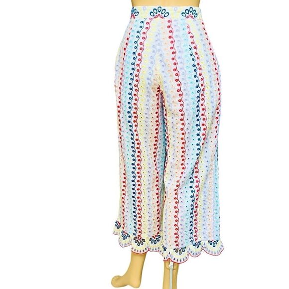 Eyelet Embroidery Boho Pants Multicolor Cropped Zip-Side Sz S - Picture 8 of 16
